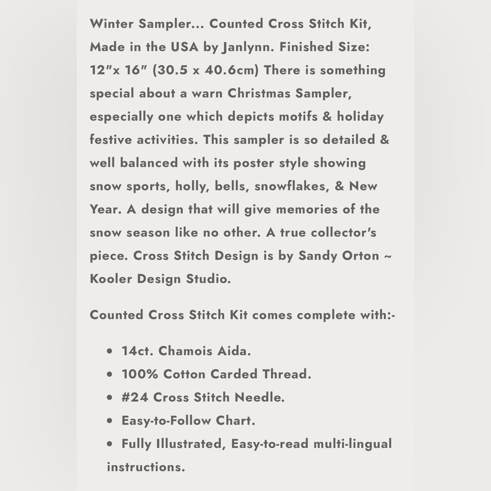 Janlynn Winter Sampler Cross Stitch Kit - - Picture 6 of 6
